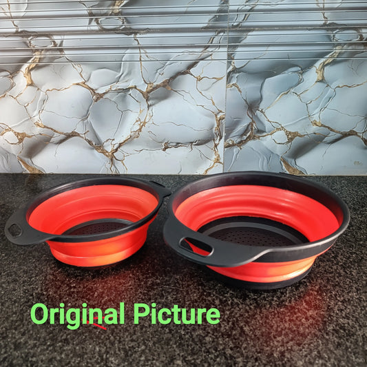 Ebize 2-Pcs Set Collapsible Kitchen Colander – Foldable Fruit & Vegetable Washing Basket – Space-Saving Silicon Filter Strainer (Random Colors)