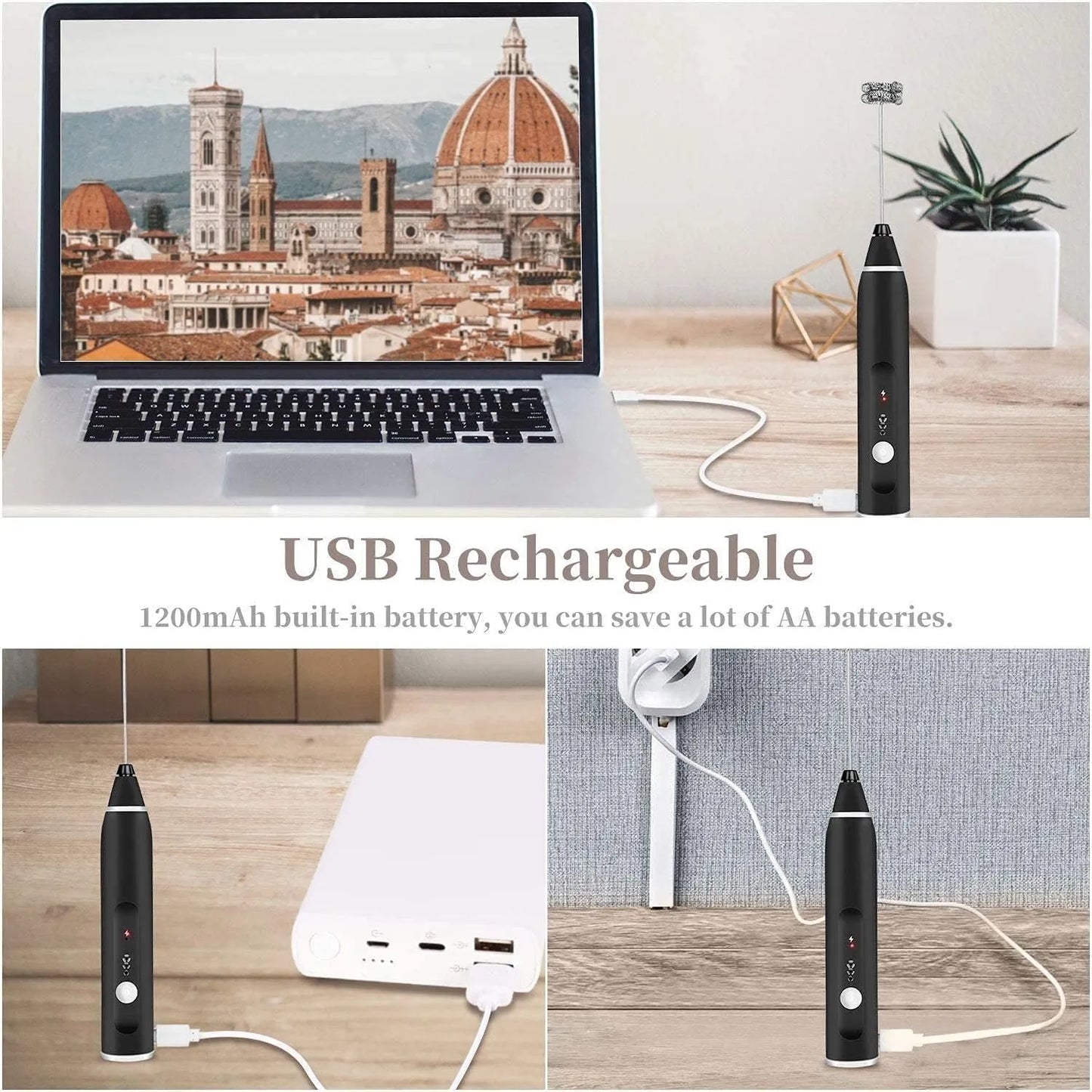 Premium Electric Coffee Beater & Egg Whisk - USB Rechargeable 2-in-1 Milk Frother for Ebize™