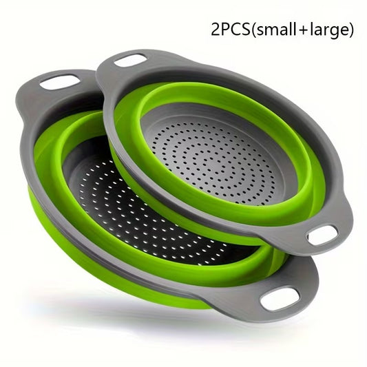 Ebize 2-Pcs Set Collapsible Kitchen Colander – Foldable Fruit & Vegetable Washing Basket – Space-Saving Silicon Filter Strainer (Random Colors)