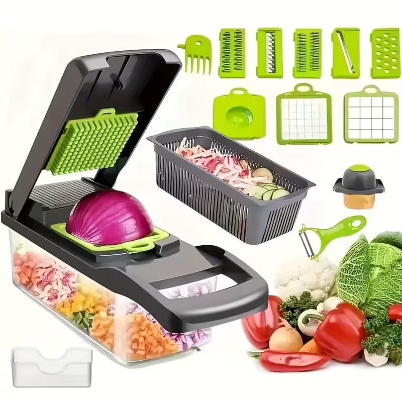 Ebize 16-in-1 Premium Vegetable Chopper & Slicer | Multi-Functional Kitchen Master with 8 Interchangeable Blades & Container