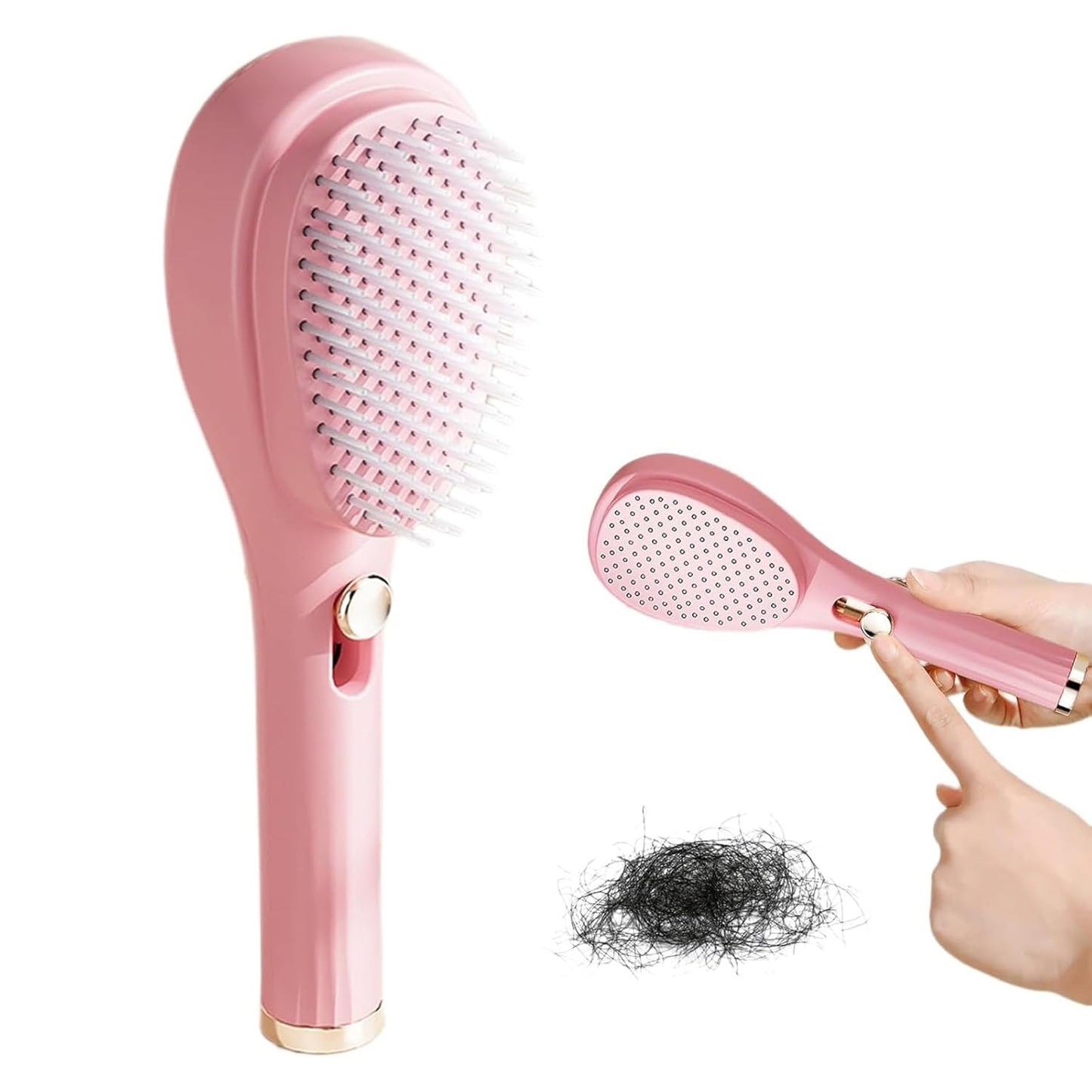 Ebize Self-Cleaning Retractable Hair Brush – One-Push Hair Removal Massage Comb for All Hair Types