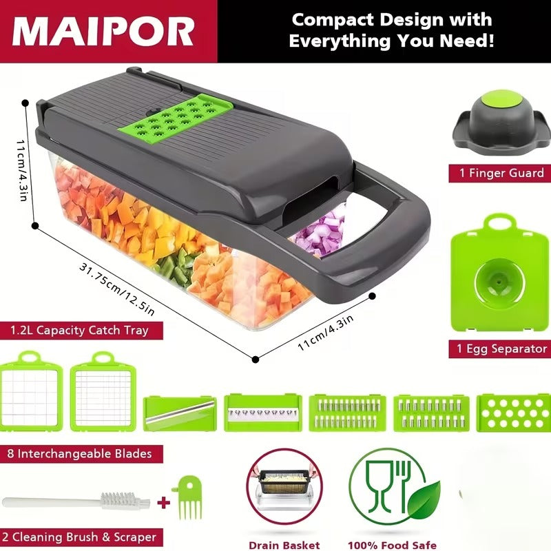 Ebize 16-in-1 Premium Vegetable Chopper & Slicer | Multi-Functional Kitchen Master with 8 Interchangeable Blades & Container