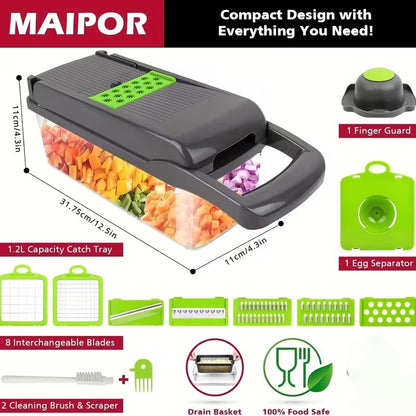 Ebize 16-in-1 Premium Vegetable Chopper & Slicer | Multi-Functional Kitchen Master with 8 Interchangeable Blades & Container