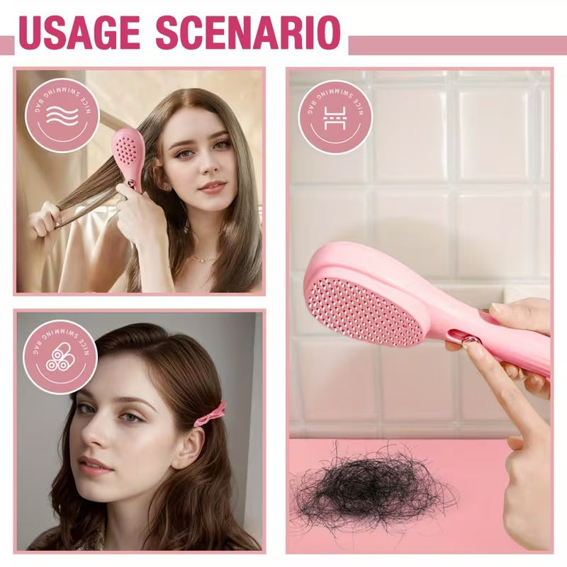 Ebize Self-Cleaning Retractable Hair Brush – One-Push Hair Removal Massage Comb for All Hair Types