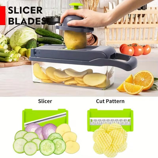 Ebize 16-in-1 Premium Vegetable Chopper & Slicer | Multi-Functional Kitchen Master with 8 Interchangeable Blades & Container