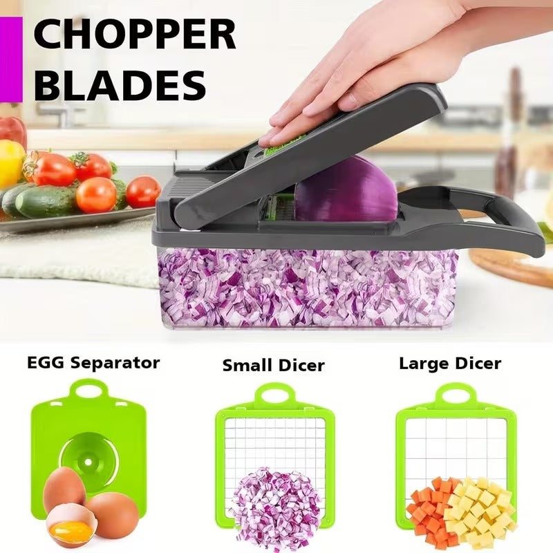 Ebize 16-in-1 Premium Vegetable Chopper & Slicer | Multi-Functional Kitchen Master with 8 Interchangeable Blades & Container
