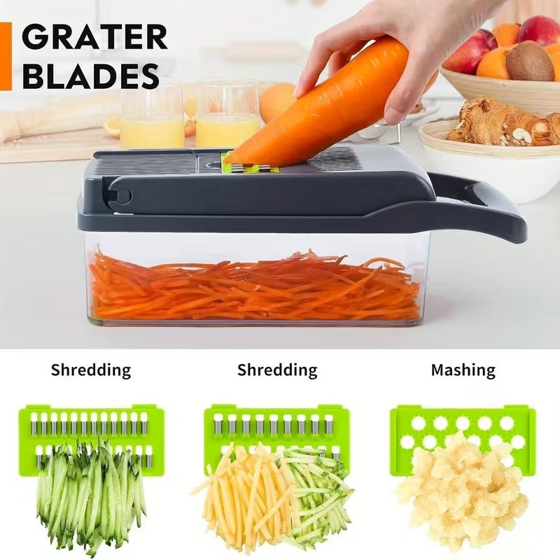 Ebize 16-in-1 Premium Vegetable Chopper & Slicer | Multi-Functional Kitchen Master with 8 Interchangeable Blades & Container
