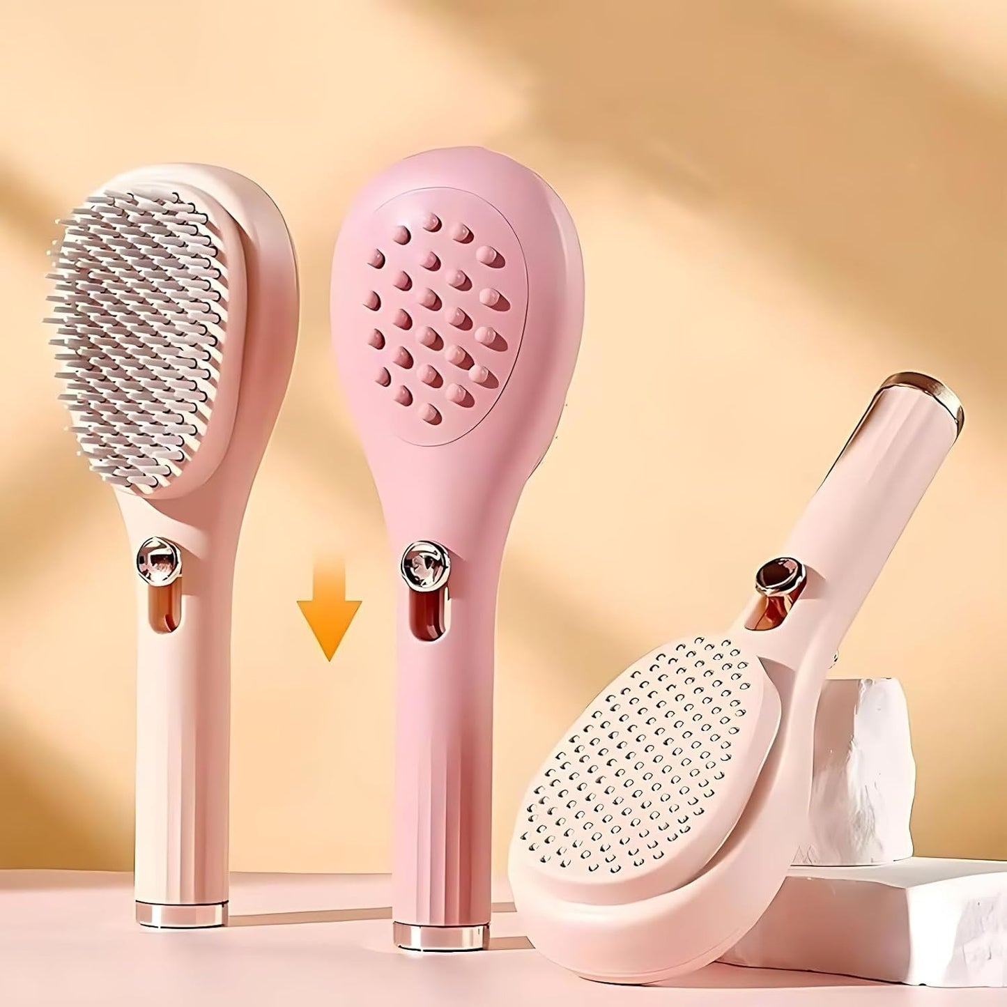 Ebize Self-Cleaning Retractable Hair Brush – One-Push Hair Removal Massage Comb for All Hair Types